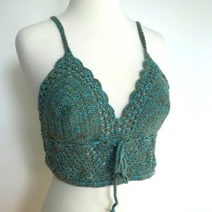 Forever 21 Crochet Knit Sage Green Crop Top